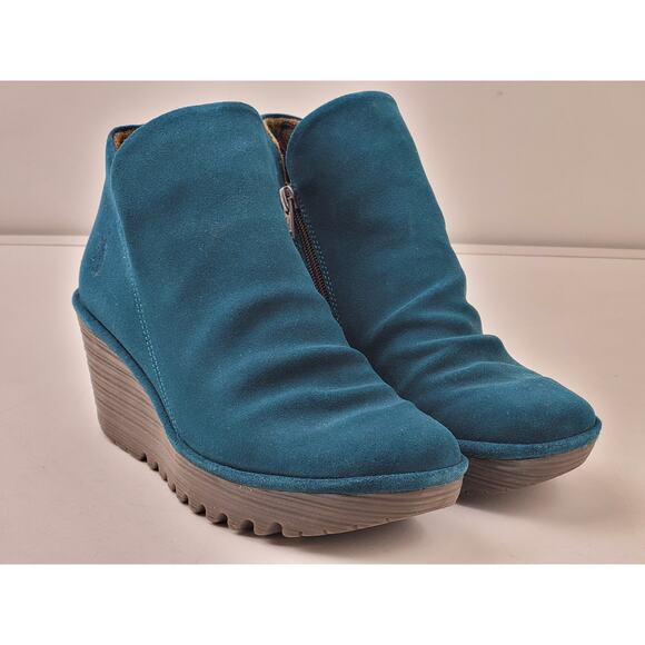 Fly London Yego Wedge Bootie in Teal Women's Sz 38 - Picture 1 of 9